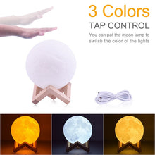 Load image into Gallery viewer, Rambery moon lamp 3D print night light Rechargeable 3 Color Tap Control lamp lights 16 Colors