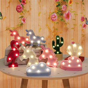 Cartoon Night Lights Unicorn/Flamingo/Cactus/Pineapple/Cloud/Star/Shell/Heart LED Table Lamp