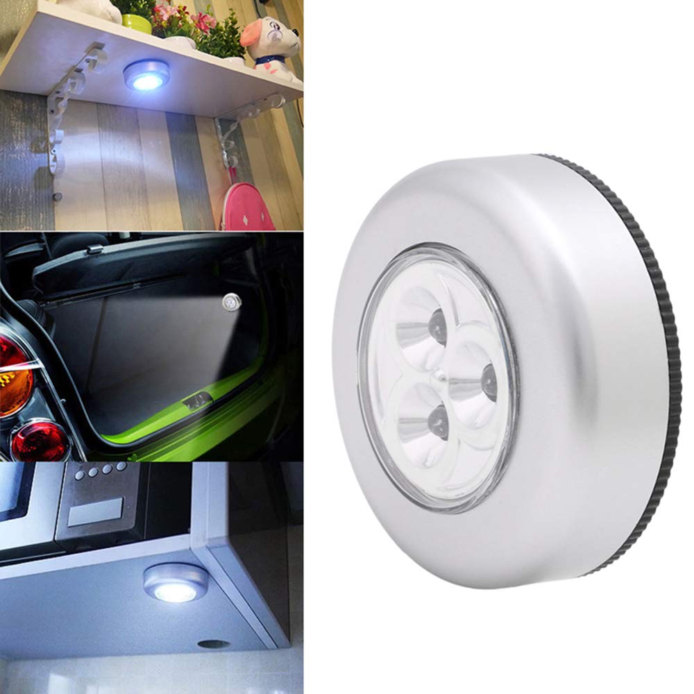 3 LED Silver Closet Cabinet Lamp Battery Powered Wireless Stick Tap Touch Push Security Kitchen