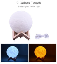 Load image into Gallery viewer, Rambery moon lamp 3D print night light Rechargeable  3 Color Tap Control lamp lights 16 Colors
