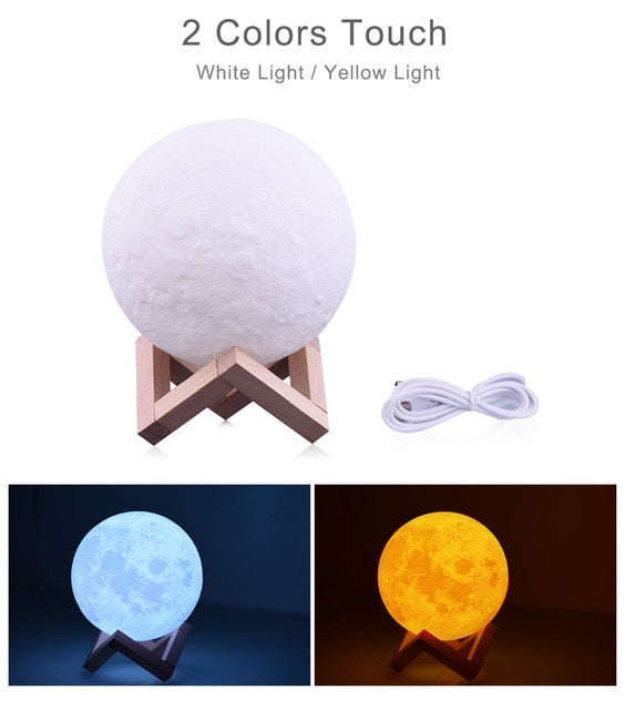 Rambery moon lamp 3D print night light Rechargeable  3 Color Tap Control lamp lights 16 Colors