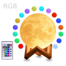 Load image into Gallery viewer, Rambery moon lamp 3D print night light Rechargeable  3 Color Tap Control lamp lights 16 Colors
