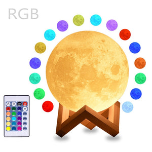 Rambery moon lamp 3D print night light Rechargeable  3 Color Tap Control lamp lights 16 Colors